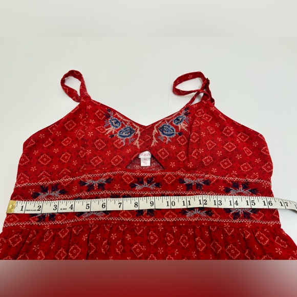 Xhilaration sundress long red XXL embroidered top bohemian tribal geometric maxi - Picture 12 of 16